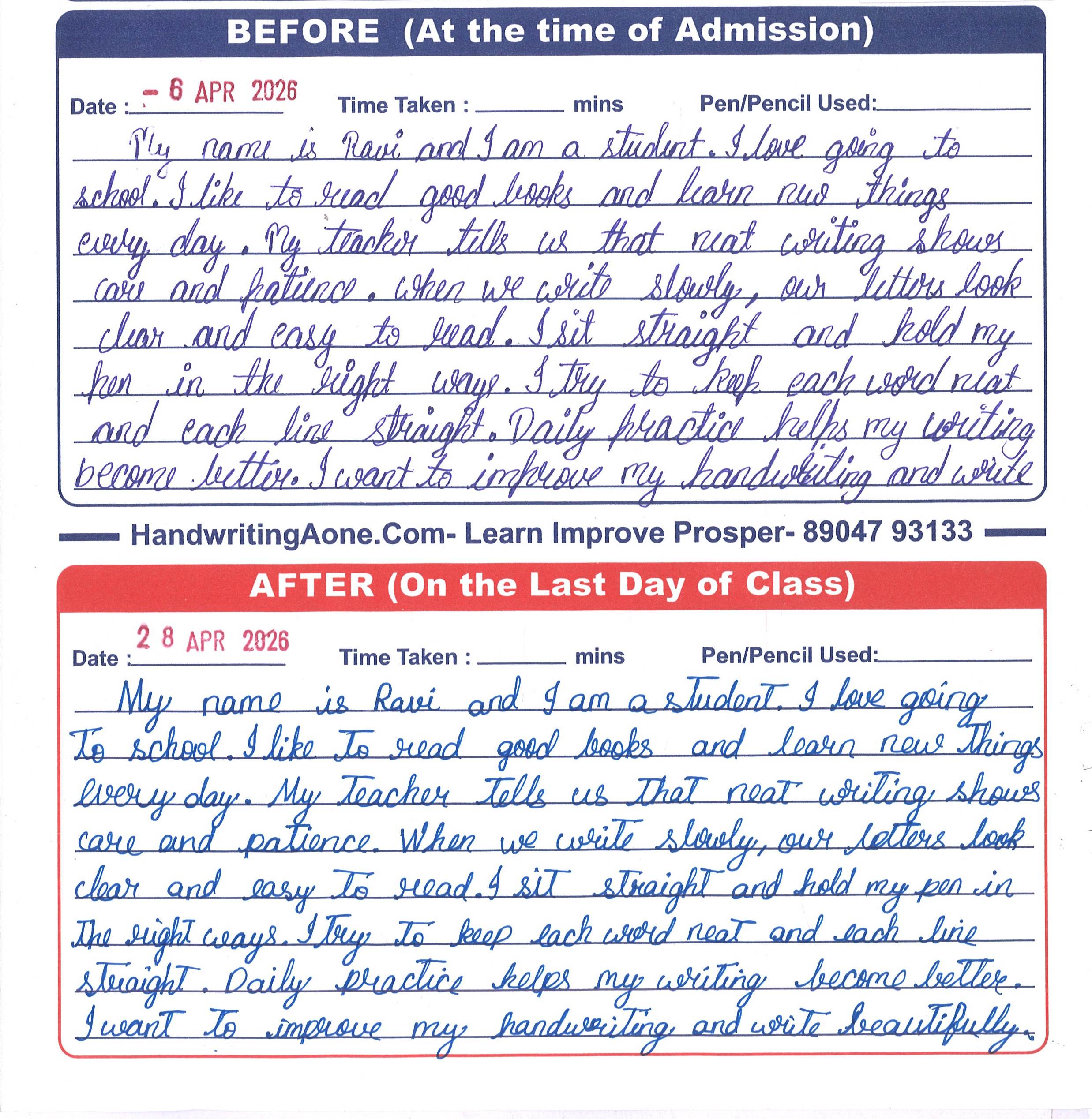 Cursive science notebook page sample