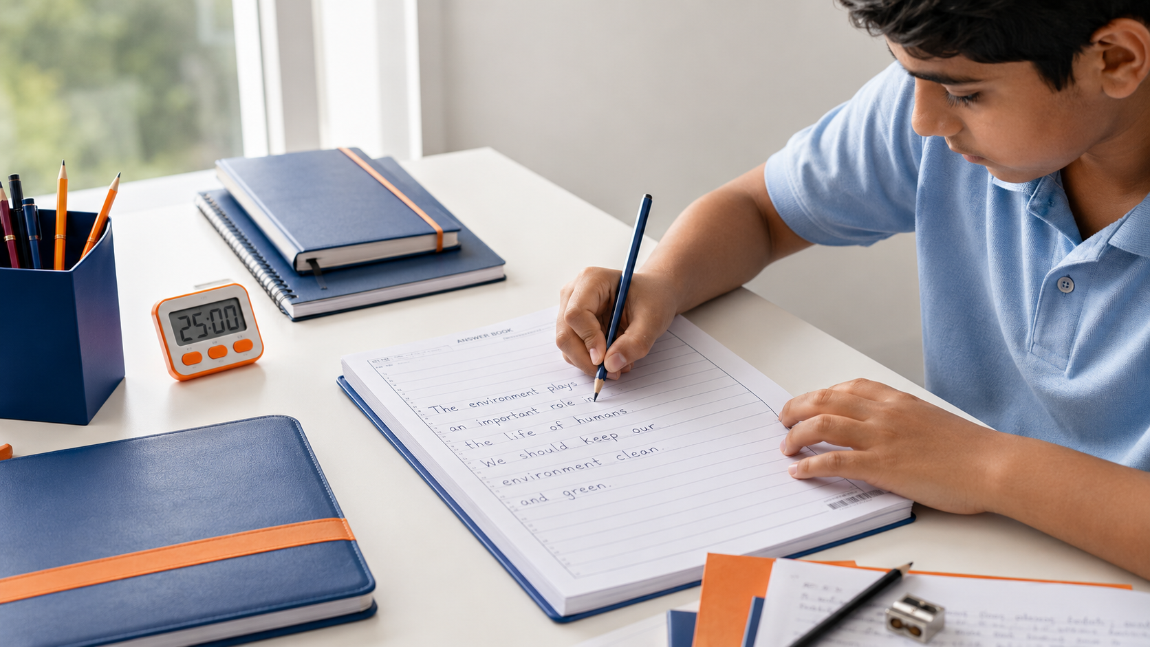 Student practicing print handwriting